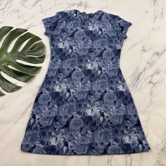 Uncivilized Womens Vintage Y2k Mini Dress Size L Blue Gray Rose Floral Shift - Picture 6 of 9